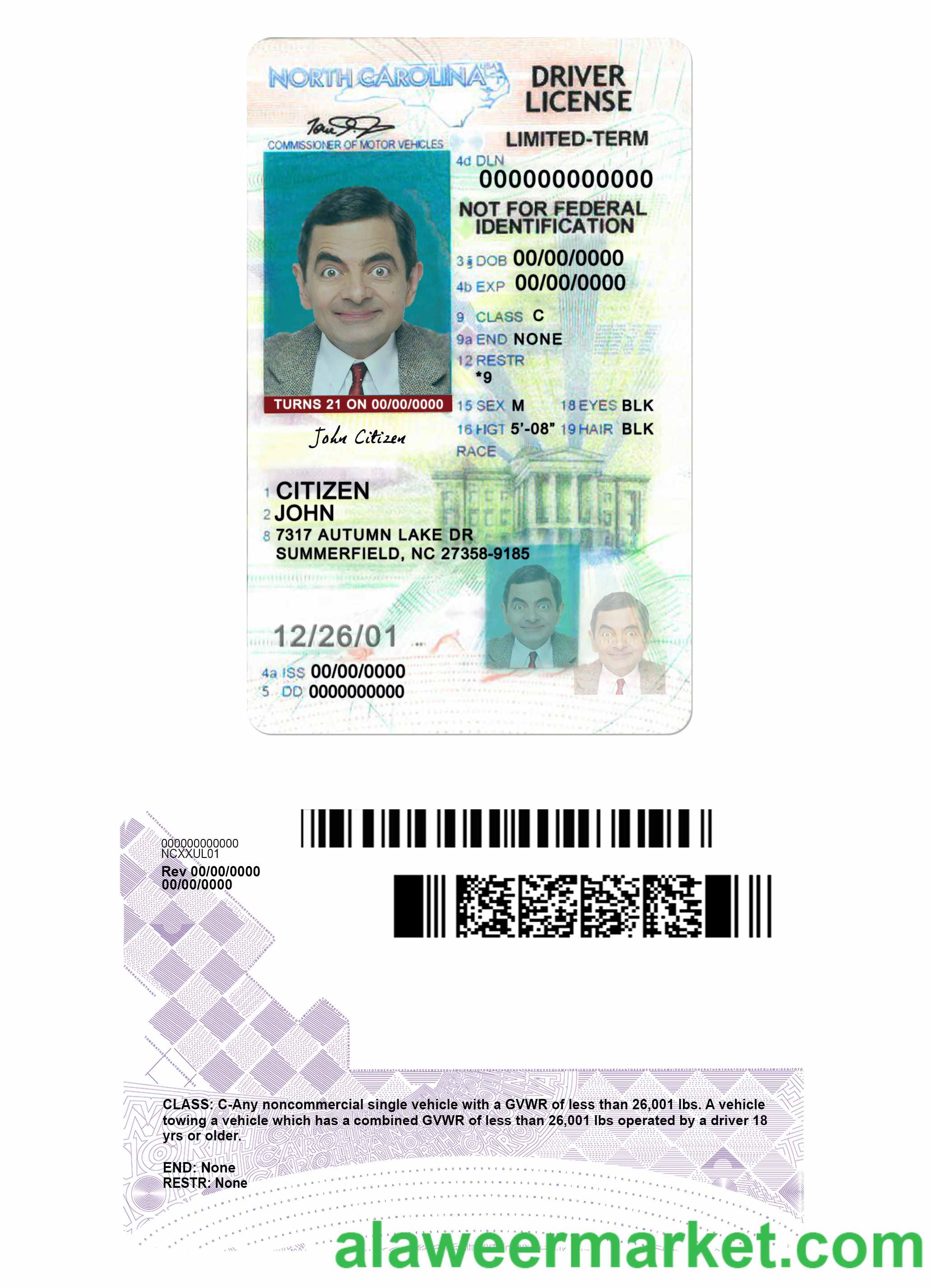 USA North Carolina driving license under 21